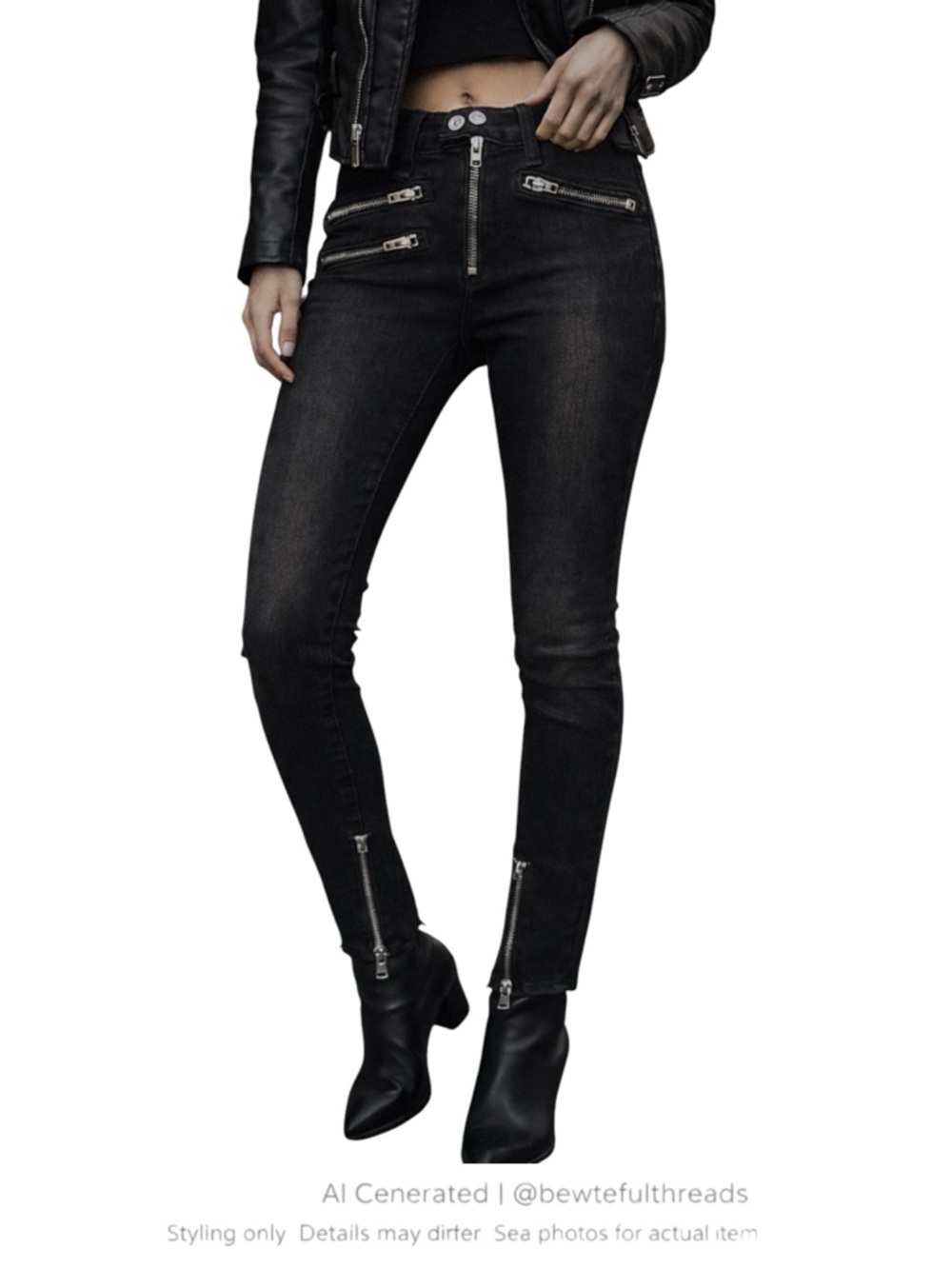 Moto Luxe Biker Skinny Jeans Rag & Bone Black Zip High Rise Designer Edge
